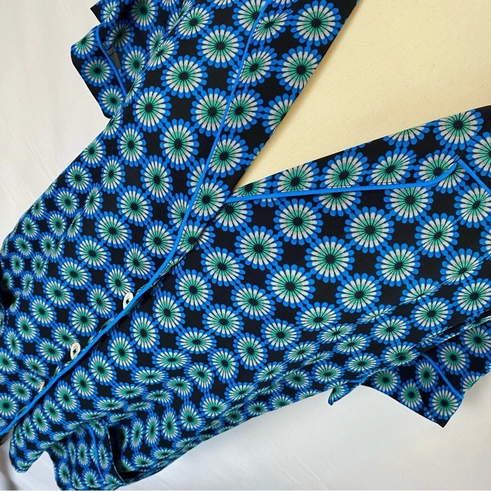 J.Crew Women's Retro Print Short Sleeve Button Up Shirt Size 6‎ Funky Sleep Top